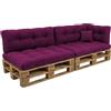 POKAR Set di Cuscini per Europallet Imbottito da 6 pezzi: 2x Sedile 120x80cm +2x Schienale 120x40cm +1x Laterale 60x40cm +1x decorativo 40x40cm, per Divano da Giardino, senza Pallet, Viola