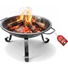 MOHOME Braciere da Giardino Esterno Ferro Battuto Ø 44 cm Made in Italy Nero Spazzolato con Maniglie Cesto Accendi Fuoco Portatile Terrazza Campeggio Riscaldamento Barbecue Brucia Legna per Camino