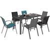 IDMarket - Set di mobili da Giardino Madrid Tavolo 150 CM e 6 sedie impilabili Colore Misto Grigio, Nero e Blu