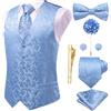 Hi-Tie Gilet da uomo con motivo cachemire, gilet formale in seta jacquard e cravatta con risvolto e tasca quadrata set per smoking da sposa