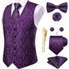 Hi-Tie Gilet da uomo con motivo cachemire, gilet formale in seta jacquard e cravatta con risvolto e tasca quadrata set per smoking da sposa