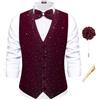 Hi-Tie Gilet da uomo con motivo cachemire, gilet formale in seta jacquard e cravatta con risvolto e tasca quadrata set per smoking da sposa