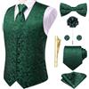 Hi-Tie Gilet da uomo con motivo cachemire, gilet formale in seta jacquard e cravatta con risvolto e tasca quadrata set per smoking da sposa