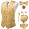 Hi-Tie Gilet da uomo con motivo cachemire, gilet formale in seta jacquard e cravatta con risvolto e tasca quadrata set per smoking da sposa
