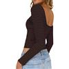 TUUHAW Maglie Donna Maniche Lunghe Scollo Rotondo Barca Maglietta Slim Fit | a Righe T Shirt, Elegante Casual Sexy Top, con Schiena Scoperta Tops, Elegante Classico Camicie, Primavera Leggero Aderente
