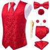 Hi-Tie Gilet da uomo con motivo cachemire, gilet formale in seta jacquard e cravatta con risvolto e tasca quadrata set per smoking da sposa