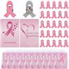 WANDIC Set di 30 spille rosa ottobre, con nastro rosa, per sensibilizzazione sul cancro al seno, spille in metallo con biglietto di incoraggiamento, custodia in rete individuale, portatile, per