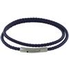 LES POULETTES BIJOUX - Bracciale Uomo Doppio Giro Cuoio Intrecciaro Tondo Per Polso da 19cm - Notte Blu
