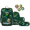 ergobag set zaino scolastico cubo set Bearasaurus - Verde | Zaino scolastico ergonomico in set classico da 5 pezzi, ideale per la prima elementare e la scuola quotidiana