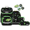 ergobag set zaino scolastico cubo set Beary fast lane - Nero | Zaino scolastico ergonomico in set classico da 5 pezzi, ideale per la prima elementare e la scuola quotidiana