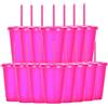 Yisituo Bicchieri per bambini con coperchio e cannuccia, 15 bicchieri di plastica, per bambini, per feste, campeggio, viaggi (15, rosso rosa)