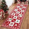 GENIMO - Tappeto da ingresso natalizio a pelo corto, antiscivolo e lavabile, perfetto per corridoio e cucina, motivo a quadri rosso-bianco con pupazzo di neve e renna, 60×180 cm