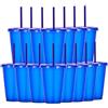 Yisituo Bicchieri per bambini con coperchio e cannuccia, 15 bicchieri di plastica, 486 ml, per feste, campeggio, viaggi (15, blu scuro)