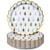 Confettiville Piatti di carta natalizi, 50 piatti piani usa e getta, oro smerlato, forniture per feste, alberi di Natale disegnati a mano