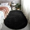 Reyox Tappeto Ovale Moderno Peloso Morbida Soffici Antiscivolo Tappetino a Pelo Lungo per Soggiorno Camera da Letto nero 60 x 90 cm