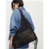 AllSaints Borsa a tracolla ALLSAINTS Sabine all'uncinetto con frange in rete nera nuova...