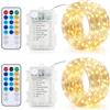 LEDYA Catena luminosa per esterni, a batteria, 2 pezzi, 10 m, 100 LED, filo argentato, con telecomando, 8 modalità, timer, impermeabile IP44, bianco caldo, illuminazione natalizia per interni, esterni