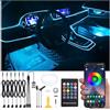 QAUBEN Kit di luce dell'atmosfera dell'auto 8m Fibra ottica RGB Multicolore memoria musica attiva Telecomando RF + controllo APP Bluetooth 64 colori Kit illuminazione ambientale interna auto USB 12V