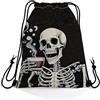 Generic Sacca da Ginnastica Skull drinking coffee Borse da Palestra Palestra | 36x42cm Sacchetti Moda Sport String Zaino per spiaggia Adulti uomo e donna