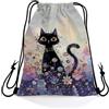 Generic Sacchetti Flowers Cat Black Sacche Sportive nuotare 36x42cm | Zaino con Coulisse Regolabile Borsa con coulisse per sport yoga Best Friends