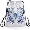 Generic Sacca Zaino Sportivo Blue Flowers Butterfly Sacca Zaino Sportiva Viaggio | 36x42cm Zaino Sportiva Pratico Sacca Coulisse per Best Friends Festa uomo e donna