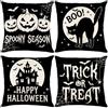 Bigqin 4 Copricuscini Halloween Nero 45x45cm Lino Decorativi | Gatto Nero Castello Zucca | Stile Gotico Moderno | Tessuto Morbido | Cerniera Invisibile | Decorazione Autunno Festa