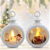 GOMETY 2 lanterne di Natale a LED, 12 x 8,5 cm, da appendere, rotonde, luminose, con funzionamento a batteria, per decorazioni natalizie, per interni ed esterni (bianco/bronzo) (bianco)