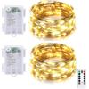 MOLVCE Catena luminosa a LED a batteria, 2 luci da 50 LED, 5 m, per interni con timer e telecomando, 8 modalità, impermeabile, filo d'argento, per feste, matrimoni, balconi, bianco caldo