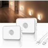 JVURICE Luce notturna con sensore di movimento, 2 pezzi, ricaricabile, lampada a LED con sensore di movimento, luce interna, dimmerabile, luce bianca calda, luce notturna a LED, per cameretta dei bambini