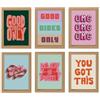 Baroni Home Set di 6 Quadri Decorativi da Parete con Cornice Effetto Legno, Stampe con Frasi Motivazionali e Scritte Pop, Poster Moderni nei Toni Rosa e Fucsia, Camera da Letto e Ufficio, 15x20 cm
