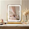MantoLite Specchio da Trucco Illuminato LED Rettangolare 40x47 cm, Oro | Stile Hollywood, Touch Dimmerabile, 3 Temperature Colore, Rotazione 360°, specchio da toeletta