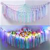 MHJY Amaca per animali di peluche con luce a LED e rete portaoggetti | Cuddly Toys, organizer per giocattoli, libera spazio sul pavimento, tessuto a mano in tessuto felpato macramè con nappa