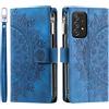 VEEMOS Custodia a Portafoglio per Samsung Galaxy A53 5G con Motivo Floreale Scomparti per Carte di Credito Custodia in Pelle - Blu