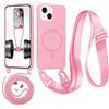 Beajew Custodia con corda per iPhone 13 Mini, custodia magnetica in silicone liquido per iPhone 13 Mini, con ciondolo regolabile, collana con cordino Case - Rosa