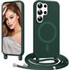 Coiwxmoi Magnetica Cover per Samsung Galaxy S26 Ultra con Cordino Regolabile, [Compatibile con MagSafe] Custodia con Collana Tracolla Laccio Collo Liquido Silicone Lanyard Antiurto Case, Verde Scuro