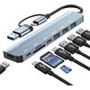 Oliveria Hub USB C 8 in 2, adattatore multiporta M-acbook USB, hub USB C con lettore di schede SD e TF, porte USB 3.0 e USB 2.0, porta di tipo C, hub USB C 3.0 per MacBook Air/Pro, Galaxy, iPad