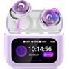 VEKJ Cuffie Bluetooth, mini cuffie per dormire, 48 ore, Bluetooth 5.4 con touchscreen, senza fili, con cancellazione del rumore ENC, IPX7, bassi profondi, viola lavanda