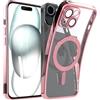 N NEWTOP Cover CV33 TPU Compatibile per iPhone 15 Plus, Cornice Colorata Retro Trasparente Morbida Custodia Protezione Fotocamera in Vetro Temperato Completa per Ricarica Wireless Magnete (Rosa)