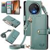 MOJIA Custodia per Honor Magic8 Pro/Magic 8 Pro, Alta Qualità Pelle Flip Portafoglio Cover per Telefono, Multifunzione Porta Carte con Tracolla Custodia. Verde