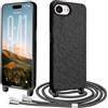 CaseLover Cover compatibile con iPhone 16E/iPhone 17E con Cordino, Custodia con Laccio Collana Regolabile Morbida TPU Silicone Case con Motivo Leopardato Antiurto Protettiva Cover, Nero