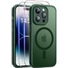 Qasyfanc Magnetica Cover per iPhone 14 Pro, Verde | Compatibile con MagSafe,con 2 Pezzi Vetro Temperato Pellicola, Cover Clear Slim Fit Antiurto Militare Antigiallo
