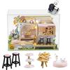 HJBHDOLL Kit fai da te Cat Cafe in miniatura casa delle bambole con luce a LED, scala 1:24, fatto a mano, gatto, caffè, giardino, casa delle bambole, regalo di compleanno creativo per adolescenti e bambini
