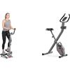 Sunny Health & Fitness Twister Stepper Machine, Height Adjustable Stepper w/Handlebars & LCD Monitor + Smart Folding X-Bike, Portable Compact Exercise Bike, 14-Level Magnetic Resistance