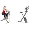 Sunny Health & Fitness Sunny Health and Fitness Row-N-Ride™ PRO Squat Assist Trainer, Rowing Machine w/Digital Monitor + Smart Folding X-Bike, Portable Compact Exercise Bike, 14-Level Magnetic Resistance