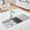 GROHE K1000 Lavello da cucina in acciaio inox con gocciolatoio 1160x520mm e rubinetto da cucina con doccetta estraibile GROHE Essence da 348mm e attacchi da 3/8 pollici