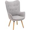 Baroni Home Poltrona con Schienale Alto e Gambe in Legno, Poltrona Imbottita da Salotto, Poltrona Relax da Lettura, Poltroncina Sedia da Camera e Soggiorno, 65x38x105 cm (Grigio)