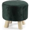 MECSAL CASALINGHI Pouf Sgabello Rotondo Tondo, Gambe in Legno, Morbido, Imbottito, Decorativo,Velluto,Tessuto,Poggiapiedi (velluto, verde)