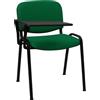 SEDIAOFFICE - Sedie Ufficio Senza Ruote con Bracciolo e Tavoletta, Sedia Scrivania per Studio, Sala Riunioni e Conferenze, Comoda Sedia Ufficio in Tessuto (1 Bracciolo con Tavoletta, Verde)