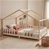 [en.casa] Letto a Casetta per Cameretta 120x200 cm Bianco/Naturale | Barriera di Protezione Anticaduta, Piazza e Mezza per Bambini, Struttura in Legno di Pino, Stile Montessori