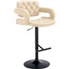 CLP Sgabello Design Dublin In Similpelle I Sgabello Bar Girevole E Regolabile 65-85CM I Sgabello Alto Con Schienale E Braccioli | Colore crema Colore del telaio nero